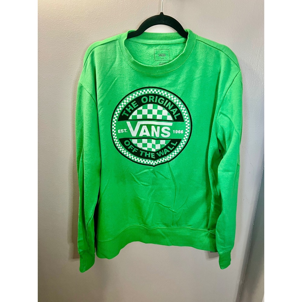 Vans Mens Off The Wall Graphic Crewneck Bright Green Large Center Hit Skate Logo